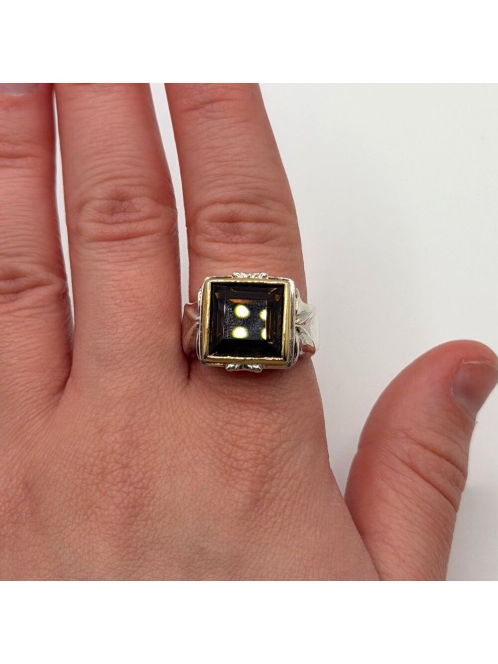 ALON DILLER 925 Sterling Silver Two-Tone Smoky Quartz Vintage Ring 7.5